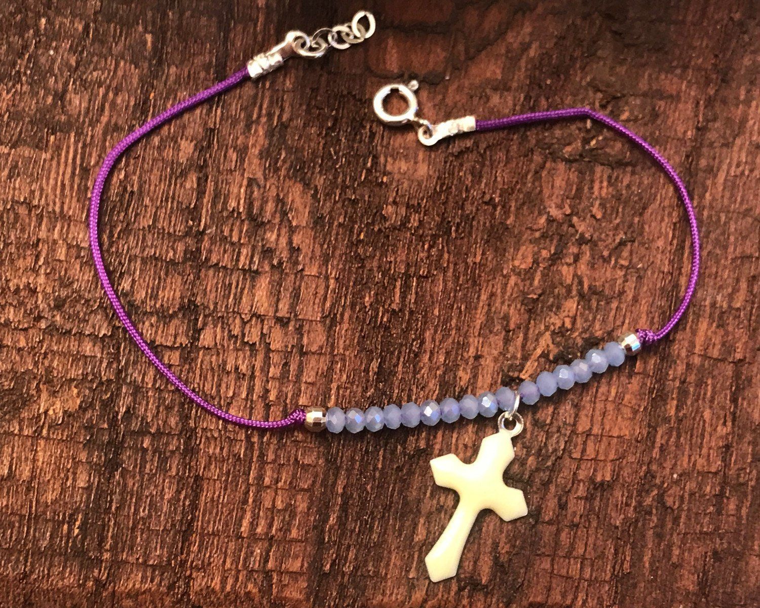 Croix en argent Bracelet pour femme Gris Cordon cadeau pour sa femme bijoux catholique