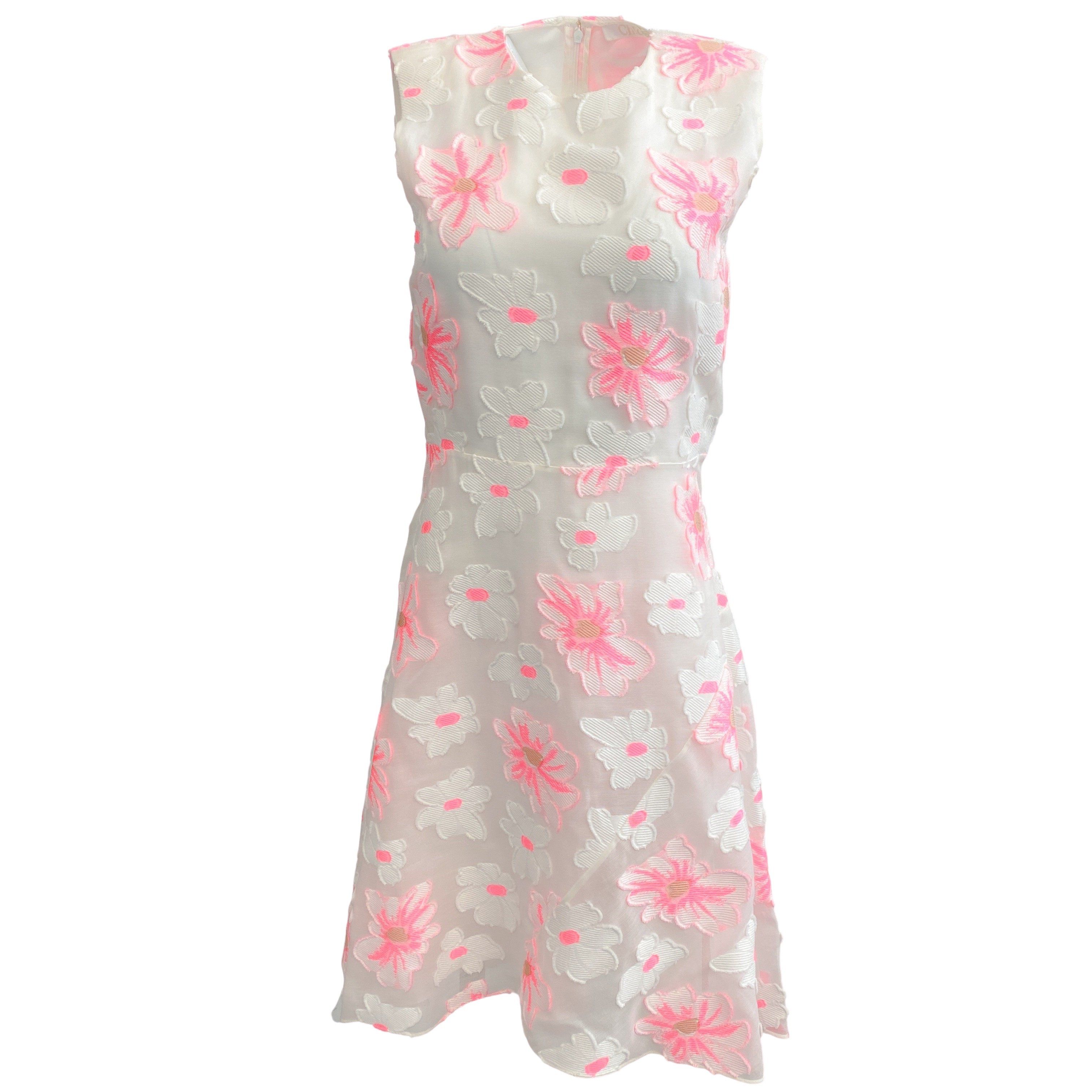 Chloé White / Pink Sleeveless Applique Flowers Cocktail Dress - 4