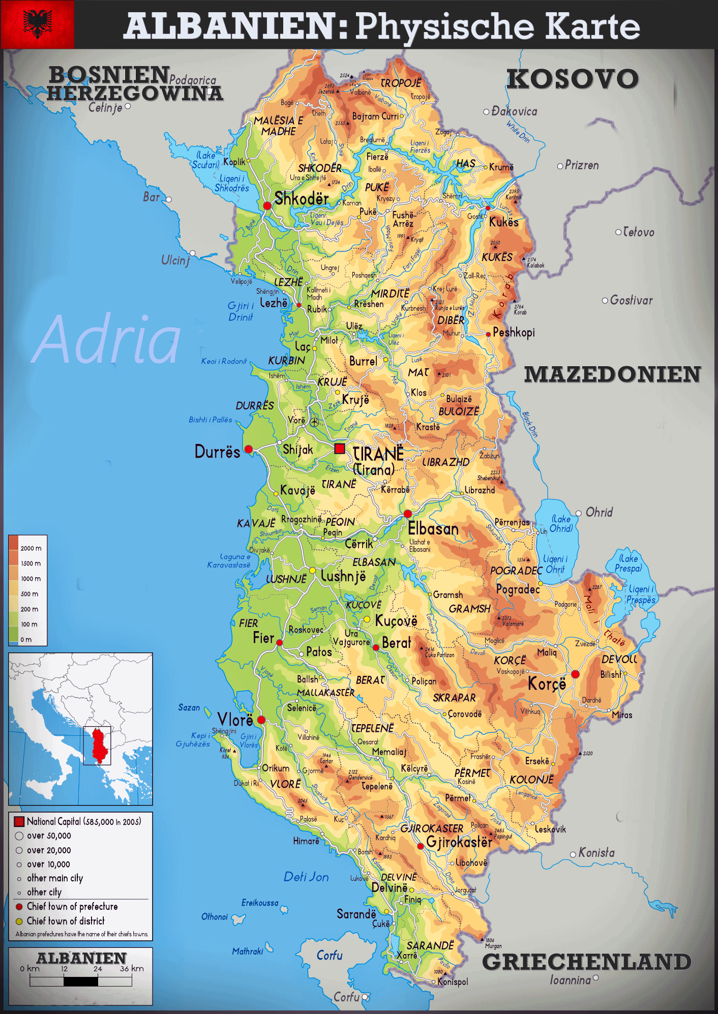 Karta Albanien Albanien: Physische Karte ... " | Der Wolpertinger. | Physical Map, Albania, Map