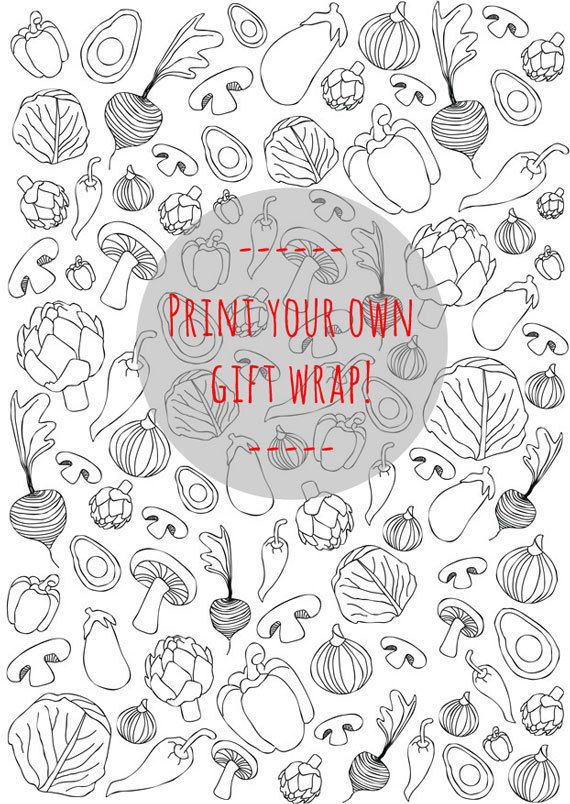 Instant Download Printable Gift Wrap Doodle Drawings, Doodle Art, Food