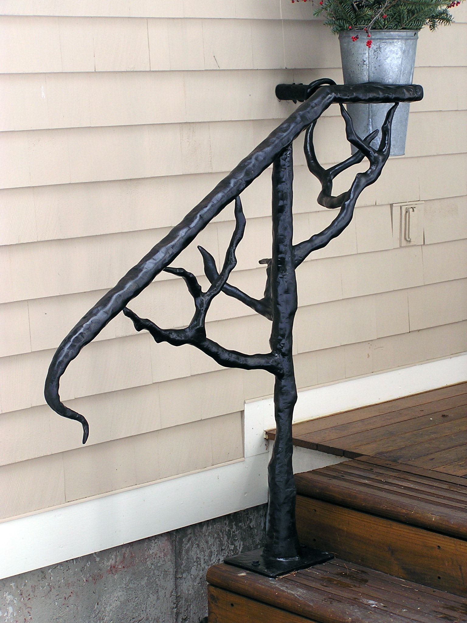 Exterior Small Black Metal Exterior Stairs For Porch With Round