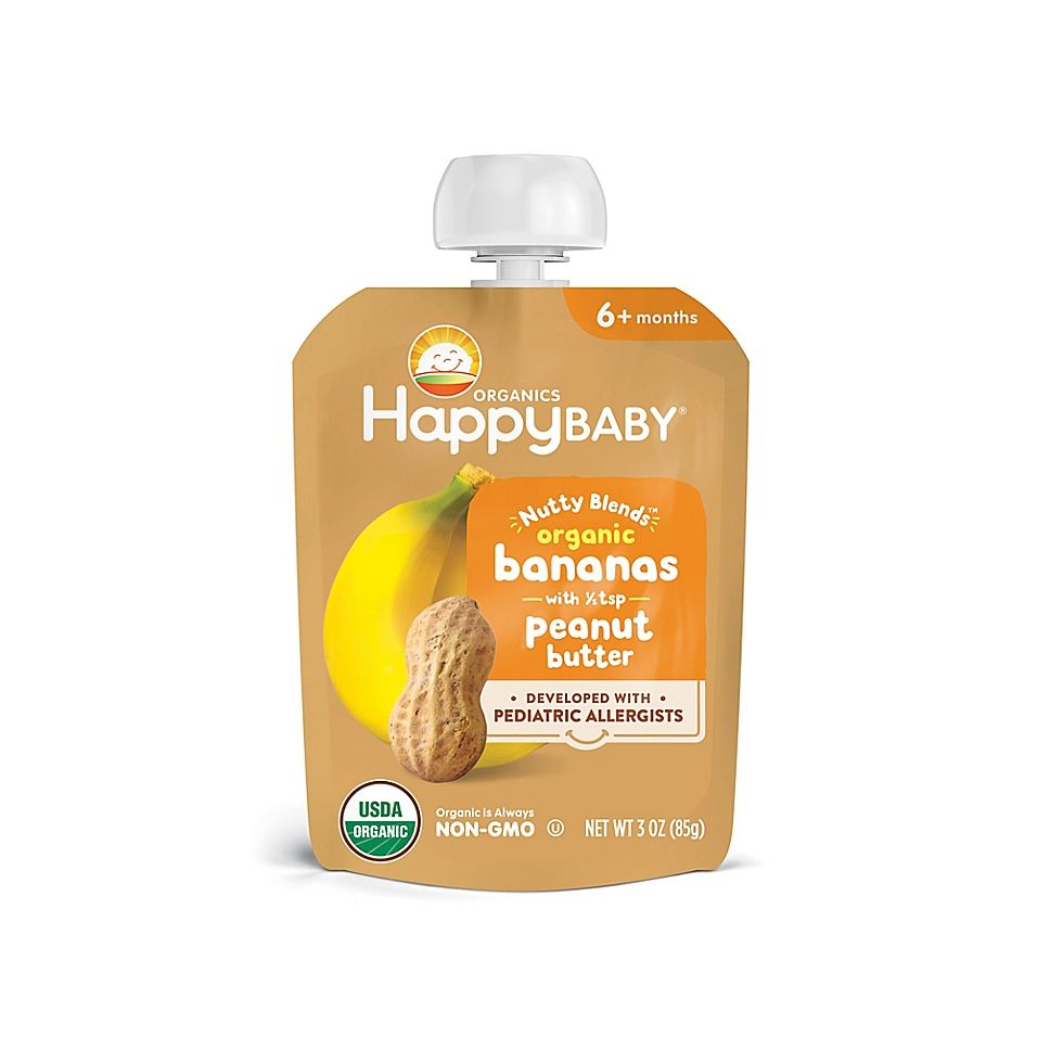 Happy Baby Nutty Blends Organic 3 Oz. Banana And Peanut Butter Pouch - The Happy Baby Nutty Blends Organic Banana and Peanut Butter Pouch comes in a clear pouch that highlights the purity of each delicious morsel of fruit and is a great way to introduce and include new tree nuts in your little one's diet. Peanut Butter Baby, Peanut Butter Banana, Almond Butter, Peanut Butter Ingredients, Easy Homemade Baby Food, Organic Lemon Juice, Baby Food Pouch Recipes, Baby Puree, Usda Organic