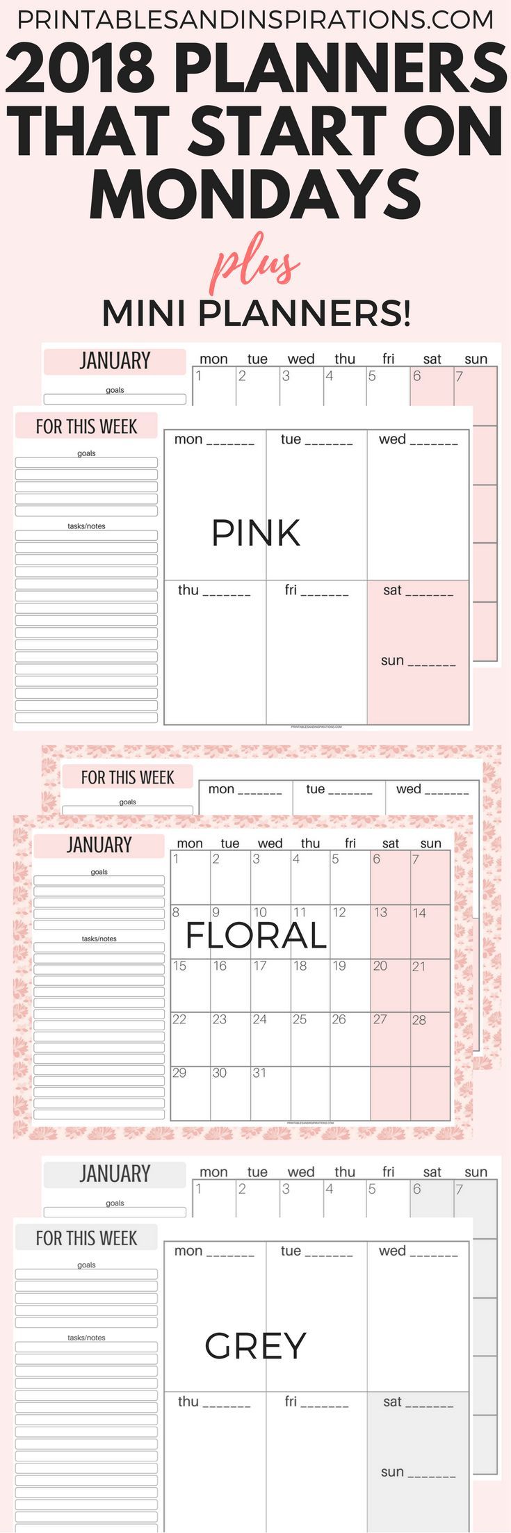 free printable monday calendar 2018 week starts on sunday start weekly planner