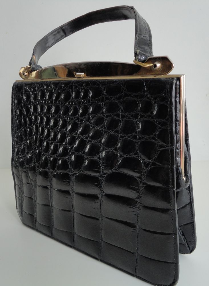 Genuine 1950 S Crocodile Skin Linslade Handbag Made In England Genuine 1950 S Crocodile Skin Linslade Handbag Made In England