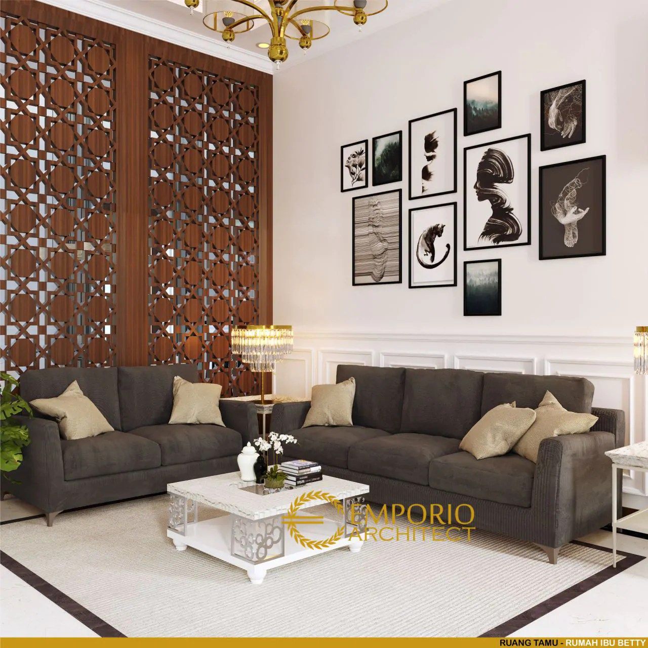 Desain Ruang Tamu Rumah Ibu Betty di Bengkulu - #desainruangtamu - 6594 Living Room Decor On A Budget, Home Decor Bedroom, Minimalist House Design, Minimalist Home, Closet Room, Apartment Design, Sectional Couch, Architect, Gallery Wall