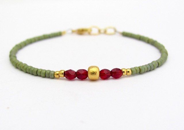 Red Coral Heishi Beads and red Delicas Anklet