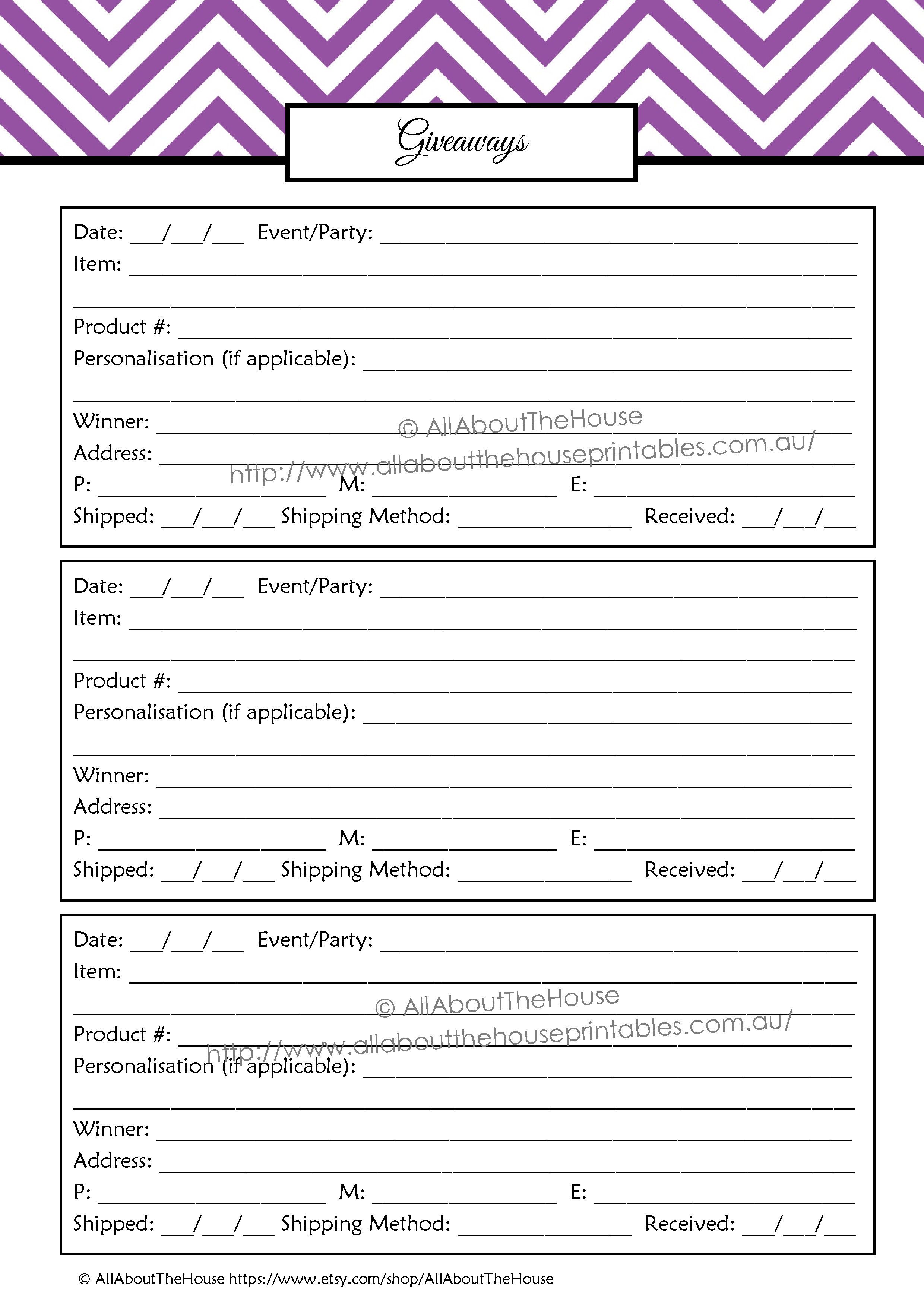 direct sales planner editable direct sales filofax and a5 giveaway entry form template