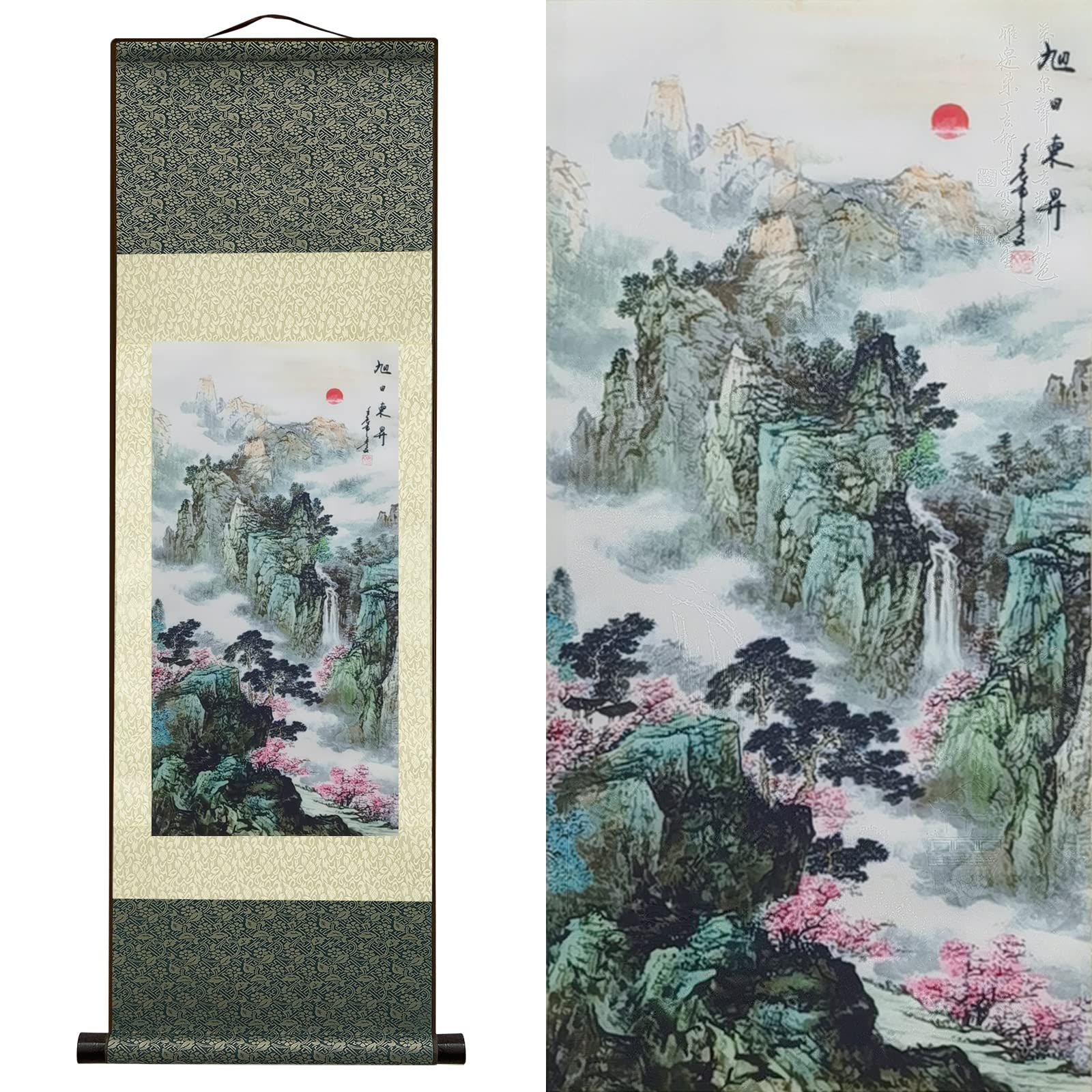 PRICES MAY VARY. AtfART brand art high quality reel rolling wall hanging. Finished product size: 93 x 30cm/37 x 12 inches (Core size: 44 x 31.5cm/17.3 x12.5inches) Giclee Art: Printed using digital rendering of original artwork,using the most advanced color technology, high-resolution printing is of high quality, durable, non-deformable and non-fading. Make sure you get clear and vivid images every time. Exquisite silk murals, fade- and humidity-resistant rayon (art-silk) matted with a brocade f Asian Wall Decor, Scroll Bar, Oriental Decor, Living Room Paint, Chinese Art, Beautiful Paintings, Giclee Art, Landscape Paintings, Art Wall