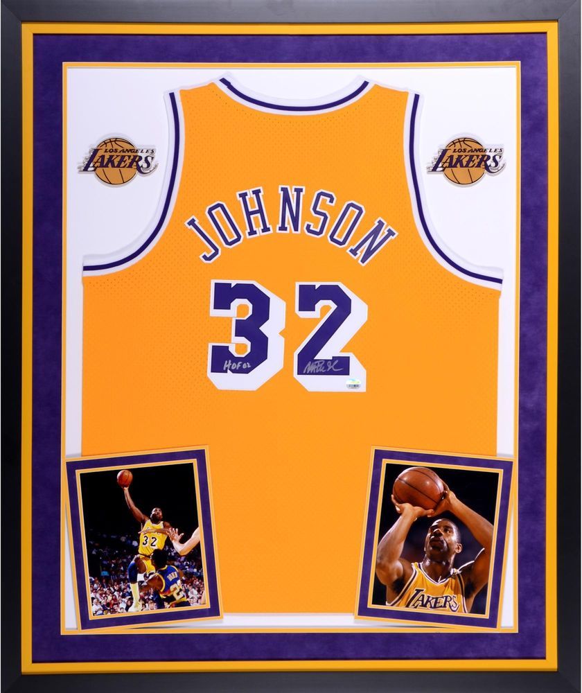 Magic Johnson LA Lakers Signed Framed Gold Jersey w/ HOF 02 Insc - Fanatics | Magic johnson, La