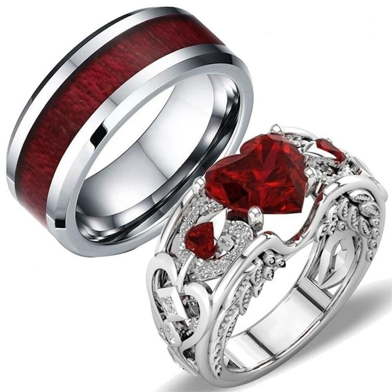 Rings-Amvie Wedding Rings Couple Vintage Stainless Steel Men Ring Romantic Heart Zircon Ring Set Bridal Engagement GiftModel Number:1005002233024134 Material: alloyType: Women/ManSize: 5/6/7/8/9/10/11/12/13 Couple Wedding Rings, Wedding Ring Bands, Ruby Wedding Rings, Wedding Ring For Men, Ring Metal Types, Types Of Rings, Brautring Sets, Titanium Engagement Rings, Mens Engagement
