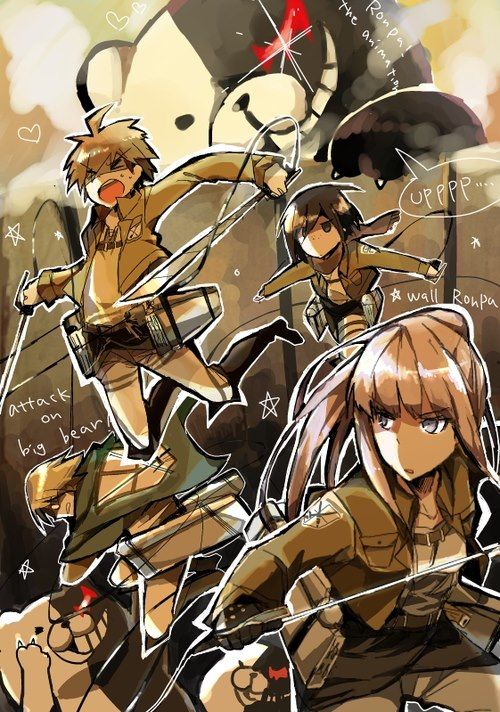 dangan ronpa x shingeki no kyojin attack on monobear this