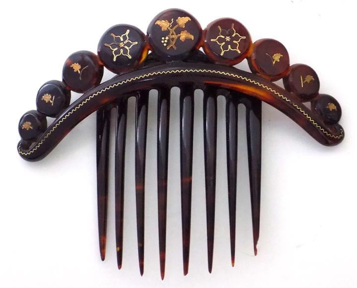Victorian Hair Celluloid Hair Comb Inlaid w' Gold Metal Designs Grapes Orig. Box | eBay Victorian Era Hairstyles, Hair Adornments, Metal Design, Celluloid, Hair Comb, Victorian Fashion, Hairdresser, Headwear, Gold Metal