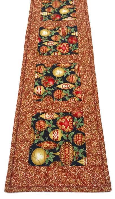 Christmas Ornaments Runner Narrow Quilted Table Christmas Ornaments Runner Narrow Quilted Table Red And Gold Decorations Elegant Linens Ornament