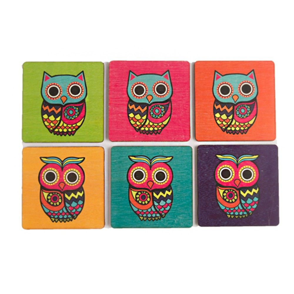 4x Stunning Owl in Tree Picture Table Coasters Set in Gift Box AB-87C 4x Stunning Owl in Tree Picture Table Coasters Set in Gift Box AB-87C