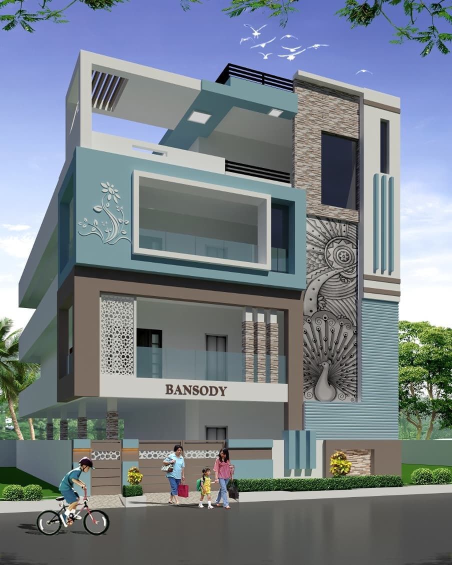 Final Output will be soon Elevation Design for a Client.. Hyderabad Get the Estimation on +91 9912412111 Follow us on:… 3 Storey House Design, House Balcony Design, House Outside Design, Village House Design, Bungalow House Design, House Outer Design, House Front Design, Front Elevation Designs, House Elevation