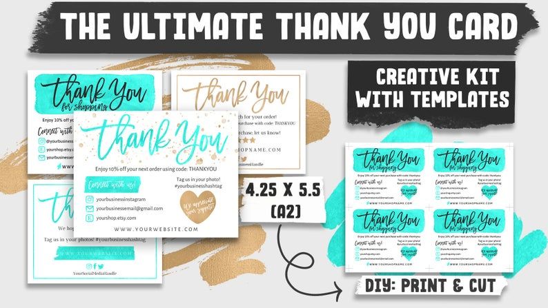 Turquoise Thank You for Shopping, Business Card Template, Business Packaging Ideas, Package Insert, Thank You for Your Purchase Note #businessthankyoucards