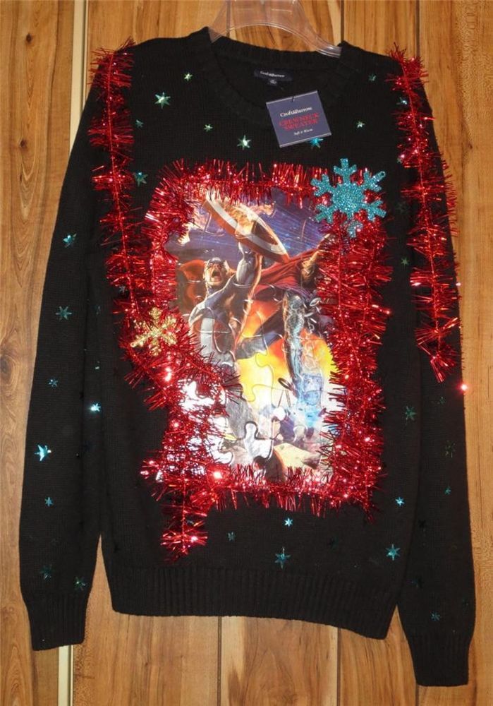 nwt men s ugly christmas sweater embellished marvel comics croft nwt men s ugly christmas sweater embellished marvel comics croft barrow sz med now 19 87