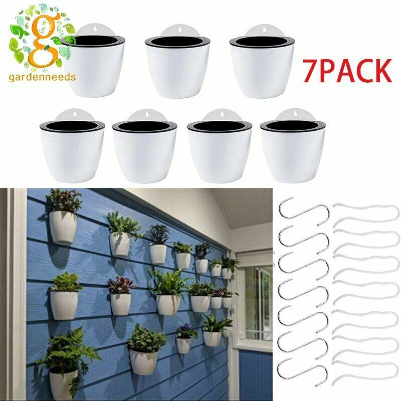 NEW 7Pack Self-watering Plant Flower Pot Wall Hanging Plastic Planters w/ Hooks NEW 7Pack Self-watering Plant Flower Pot Wall Hanging Plastic Planters w/ Hooks
