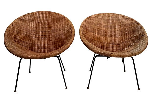 one kings lane mid century modern wicker chairs pair