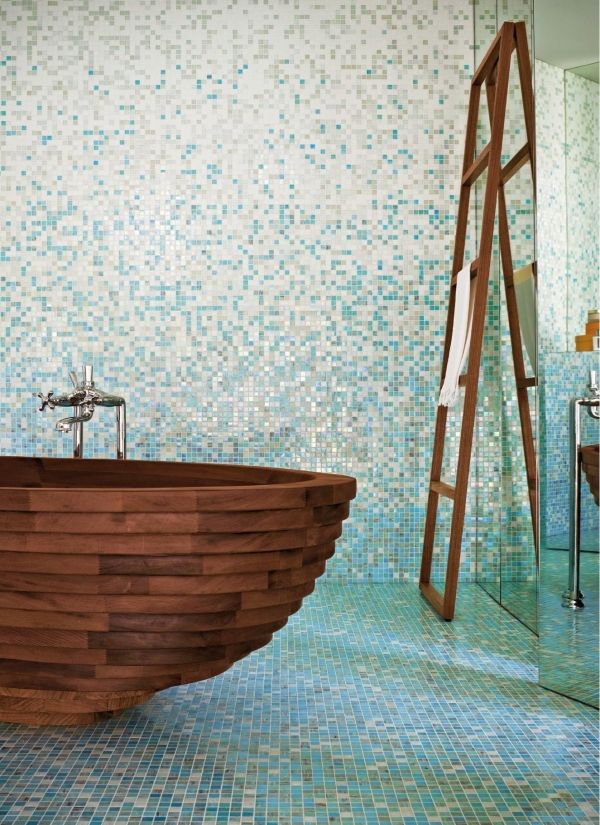 Ausstattung Badezimmer Fliesen Mosaik Blau Ideen Rauminszenierung