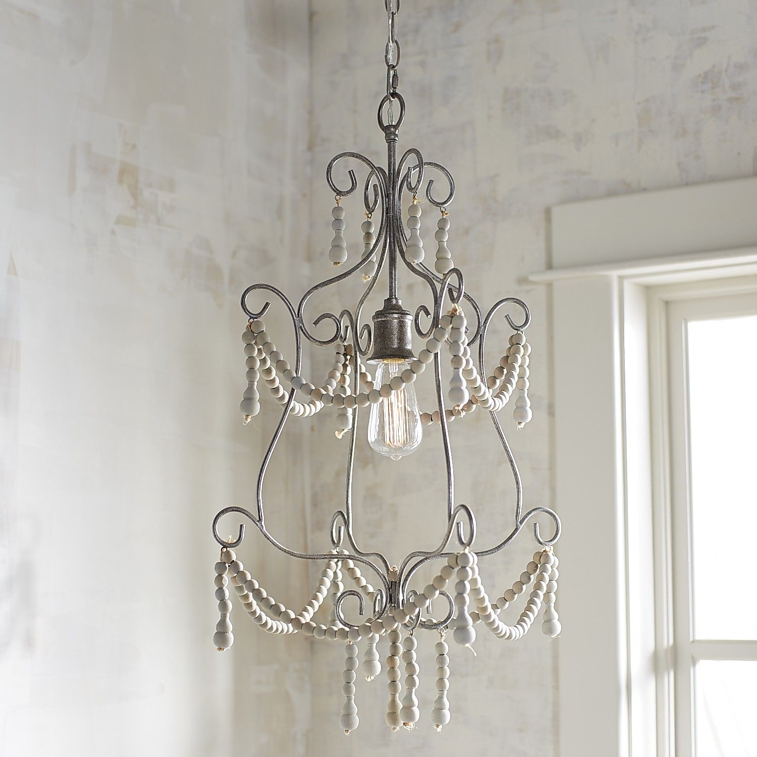 Mame Wooden Bead Chandelier Lighting Shabby Chic Mame Wooden Bead Chandelier