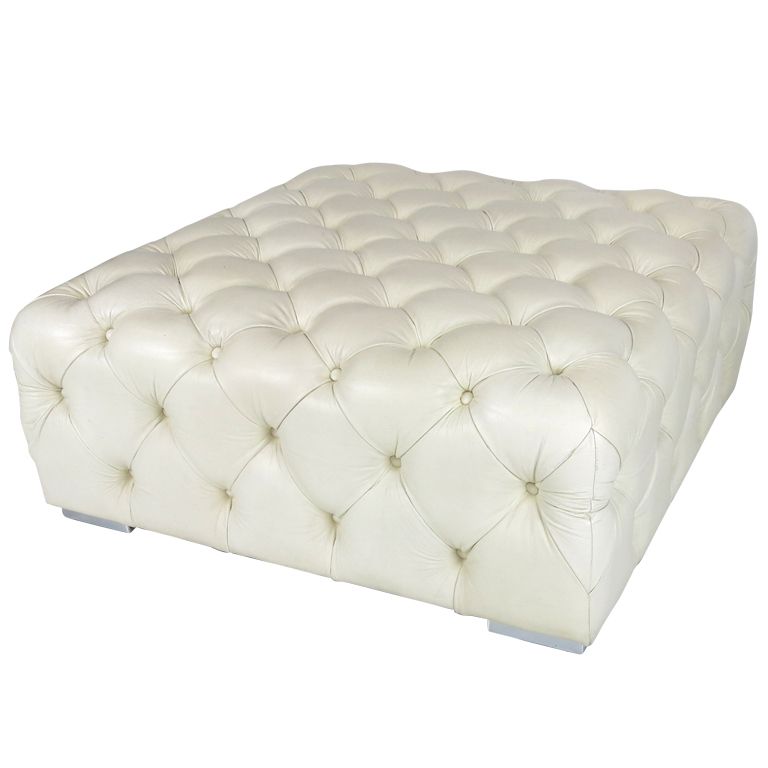 Large Tufted Leather Ottoman On Chrome Feet Home Ottomans 1stdibs Large Tufted Leather Ottoman On Chrome Feet Modern