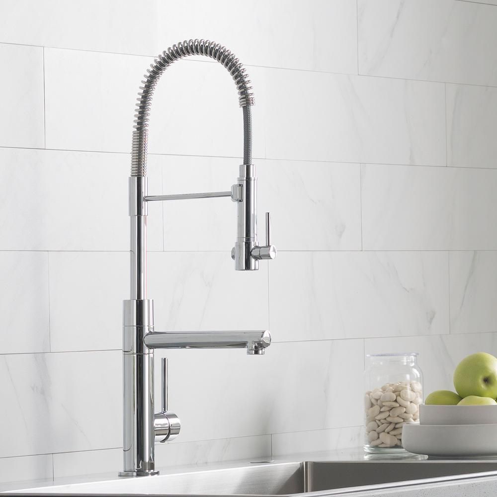 Kraus Artec Pro Single Handle Pull Down Sprayer Kitchen Faucet And Pot Filler In Chrome Kpf 1603ch The Home Depot Kitchen Faucet Pot Filler Faucet
