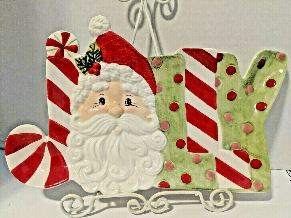 Cookies for Santa Stoneware Plate Red Jolly Santa