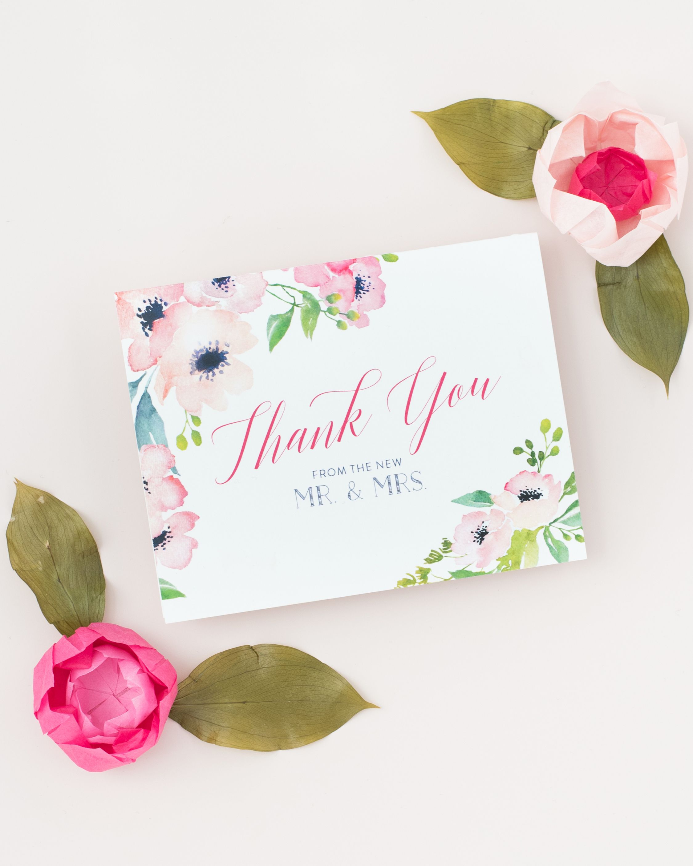 Rose Wedding Thank You Notecard Pink Rustic Flower Thank You Notecard with A2 Envelopes