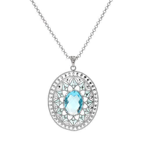 Jewelry Pot Brass-tone Blue Green /& Light Colorado Crystal Circle 16in with Ext Necklace
