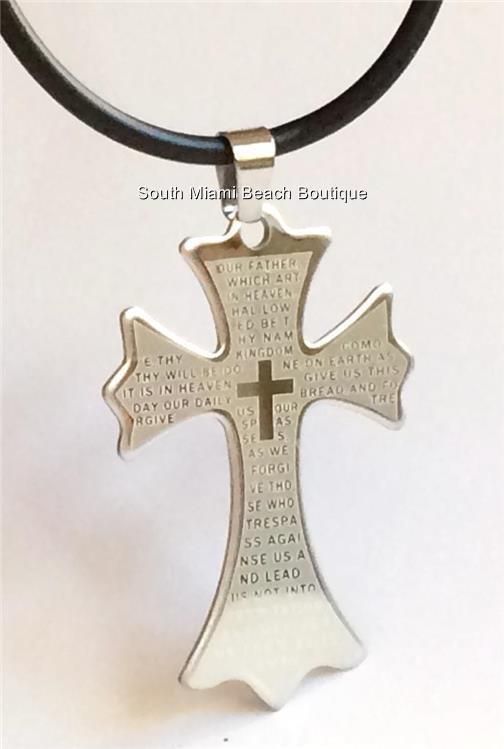 14k Yellow Gold The Lords Prayer Our Father Religious Cross Pendant Necklace