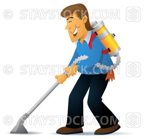 Cleaning With Vacuum (With images A cartoon man is using a vacuum cleaner