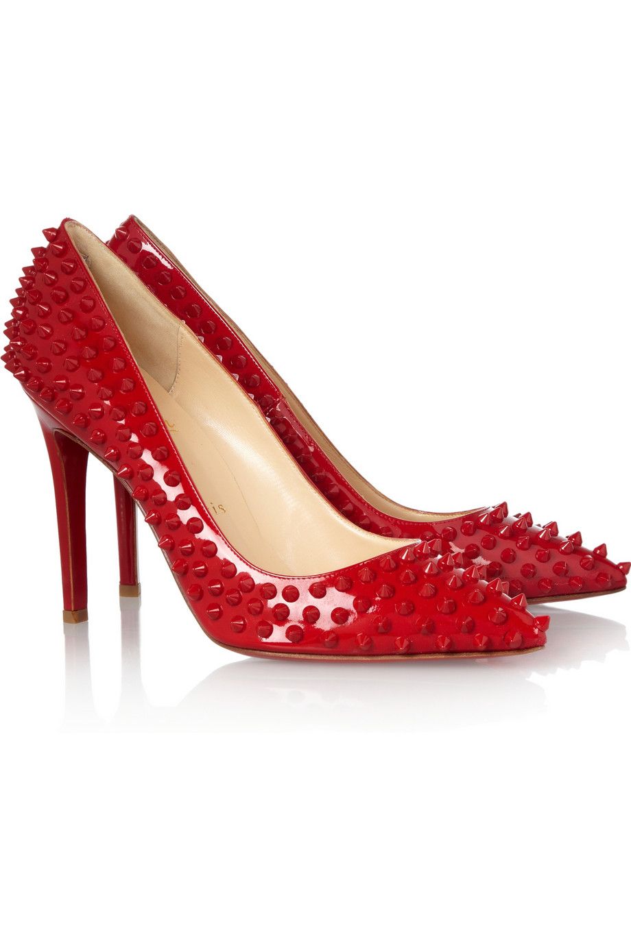 Tomato red Pigalle 100 spiked patent 