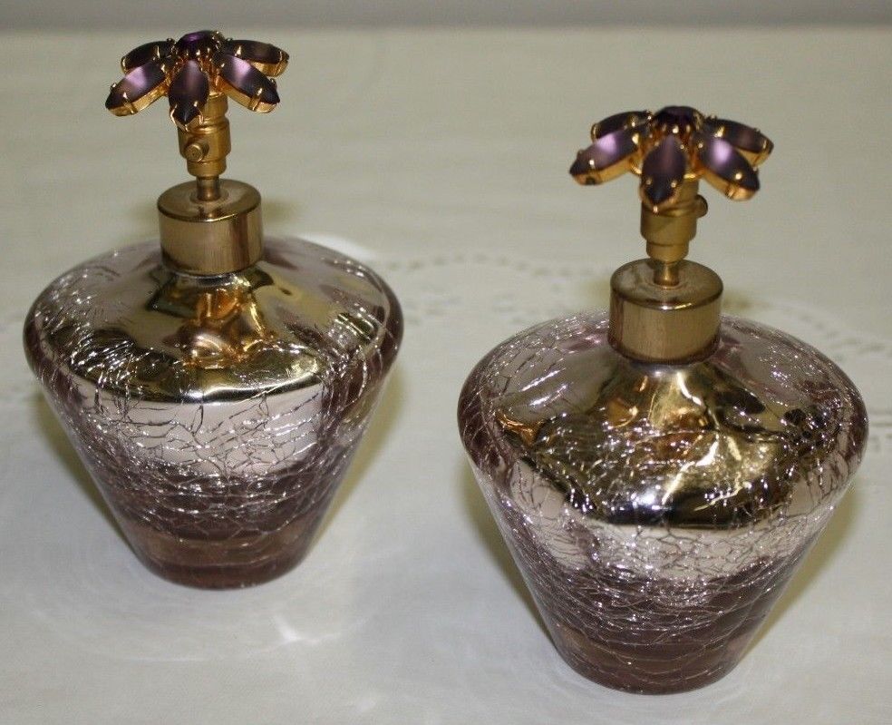 I.W. RICE GLASS PURPLE CRACKLE GLASS I W Rice Perfume Bottle with Pump