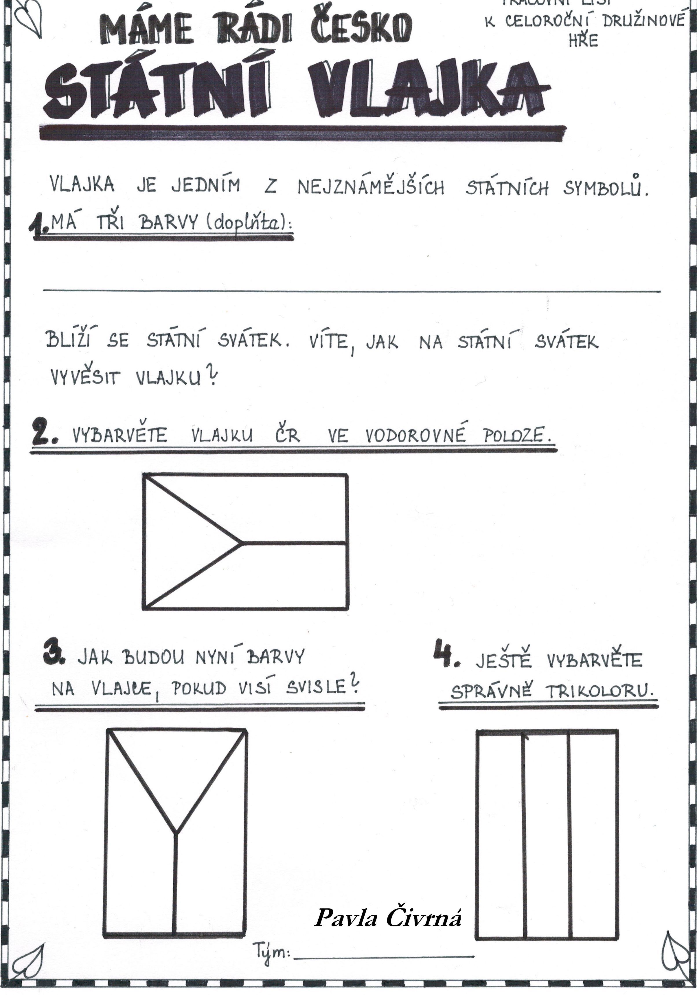 Státní vlajka - pracovní list k celoroční družinové hře 