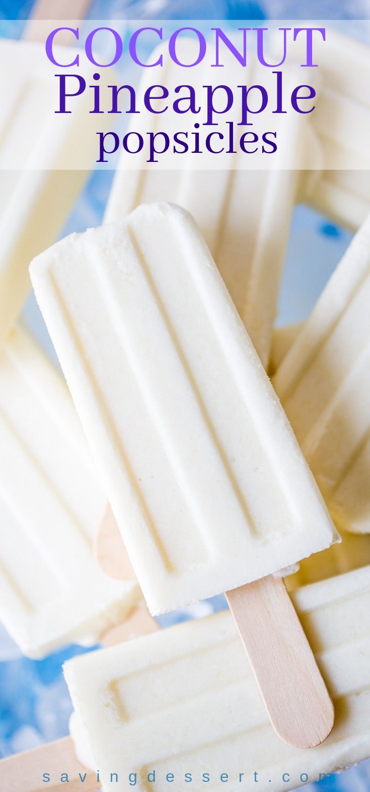 Creamy, smooth Coconut Pineapple Popsicles are made with only 4-ingredients and couldn't be easier to prepare! #savingroomfordessert #popsicles #coconut #pineapple #summertreat #frozentreat #healthypopsicles #coconutpineapple #pinacolada #popsicle Ice Pop Recipes, Popsicle Recipes, Ice Cream Recipes, Sweet Recipes, Dessert Recipes, Healthy Popsicles, Homemade Popsicles, Frozen Yogurt Popsicles, Coconut Popsicles