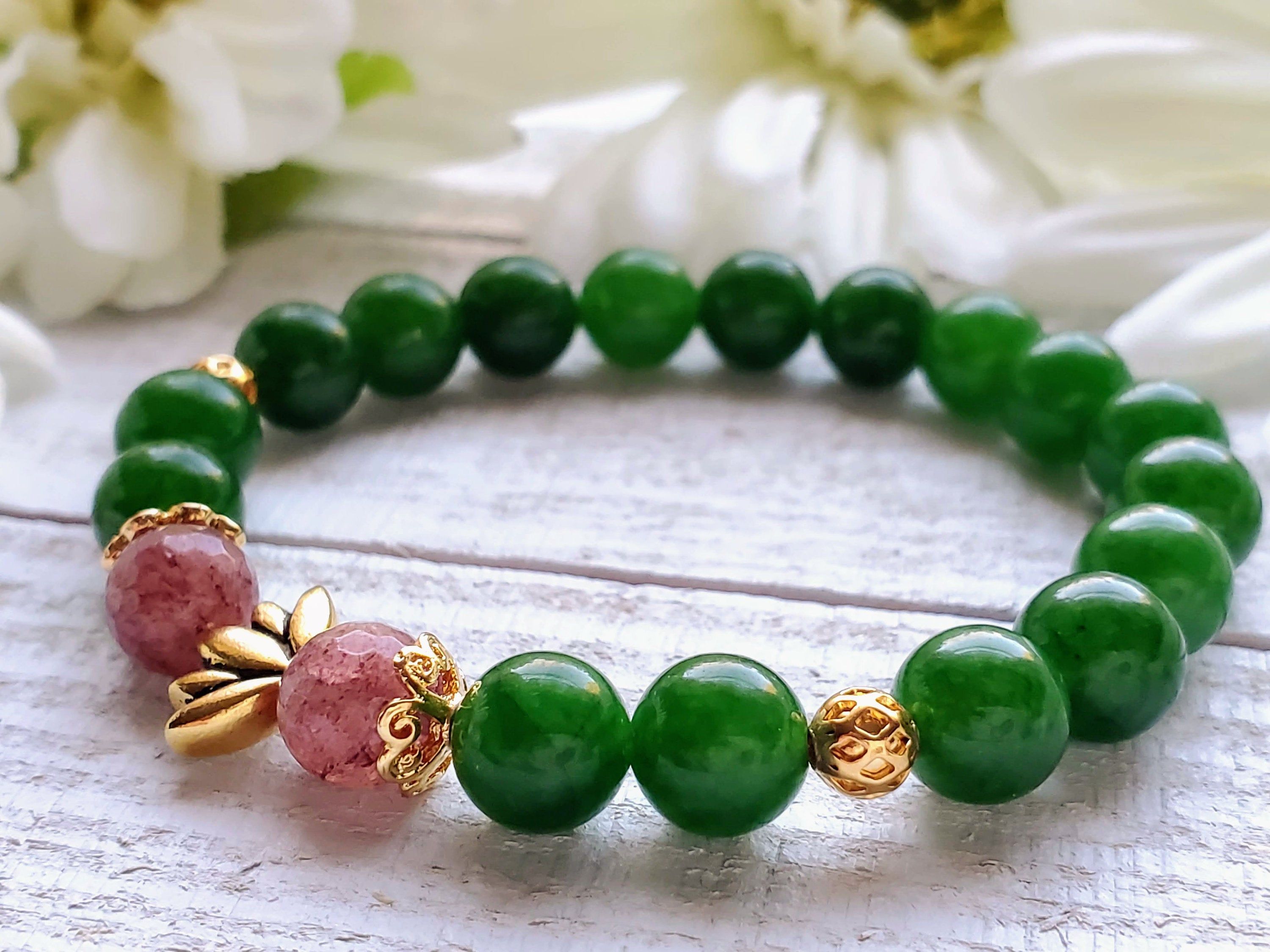 Green Jade Bracelet Women Healing Gemstone Strawberry | Etsy in 2021