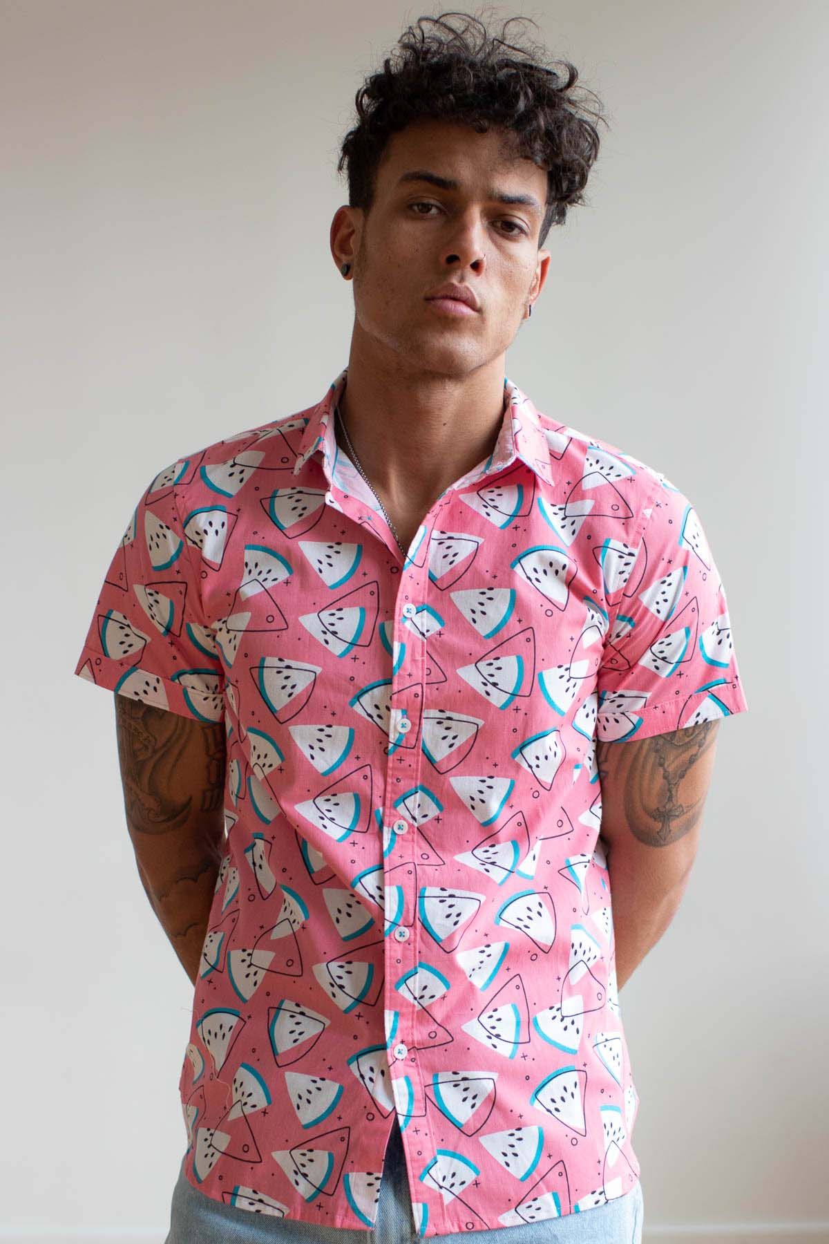 Retro Pop Watermelon Woven Button Up Shirt #retropop