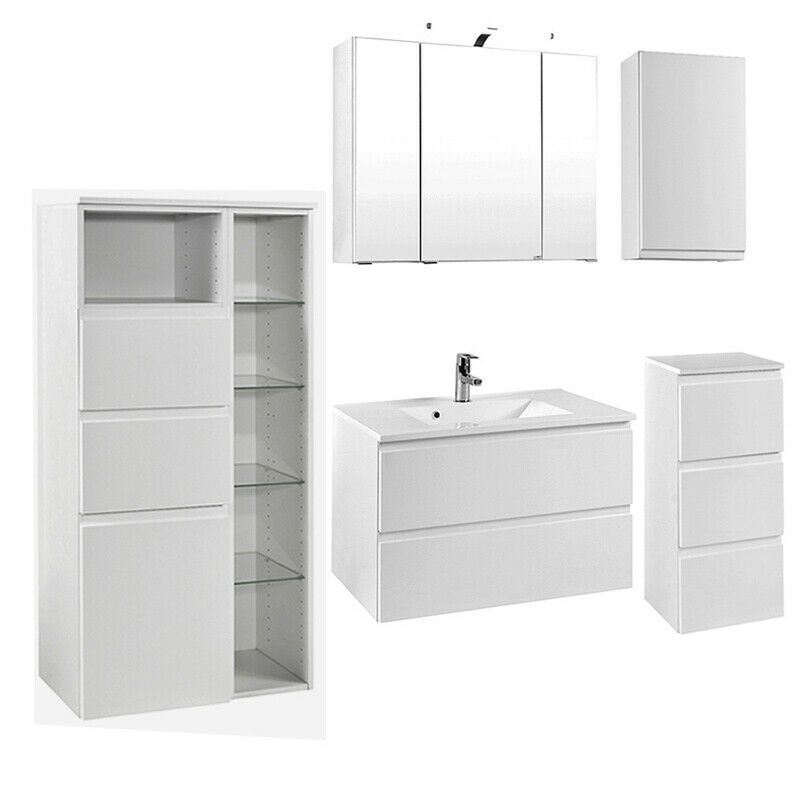 Komplett Badezimmermöbel Set Hochglanz 6080100cm Waschtisch LED Spiegelschrank ...