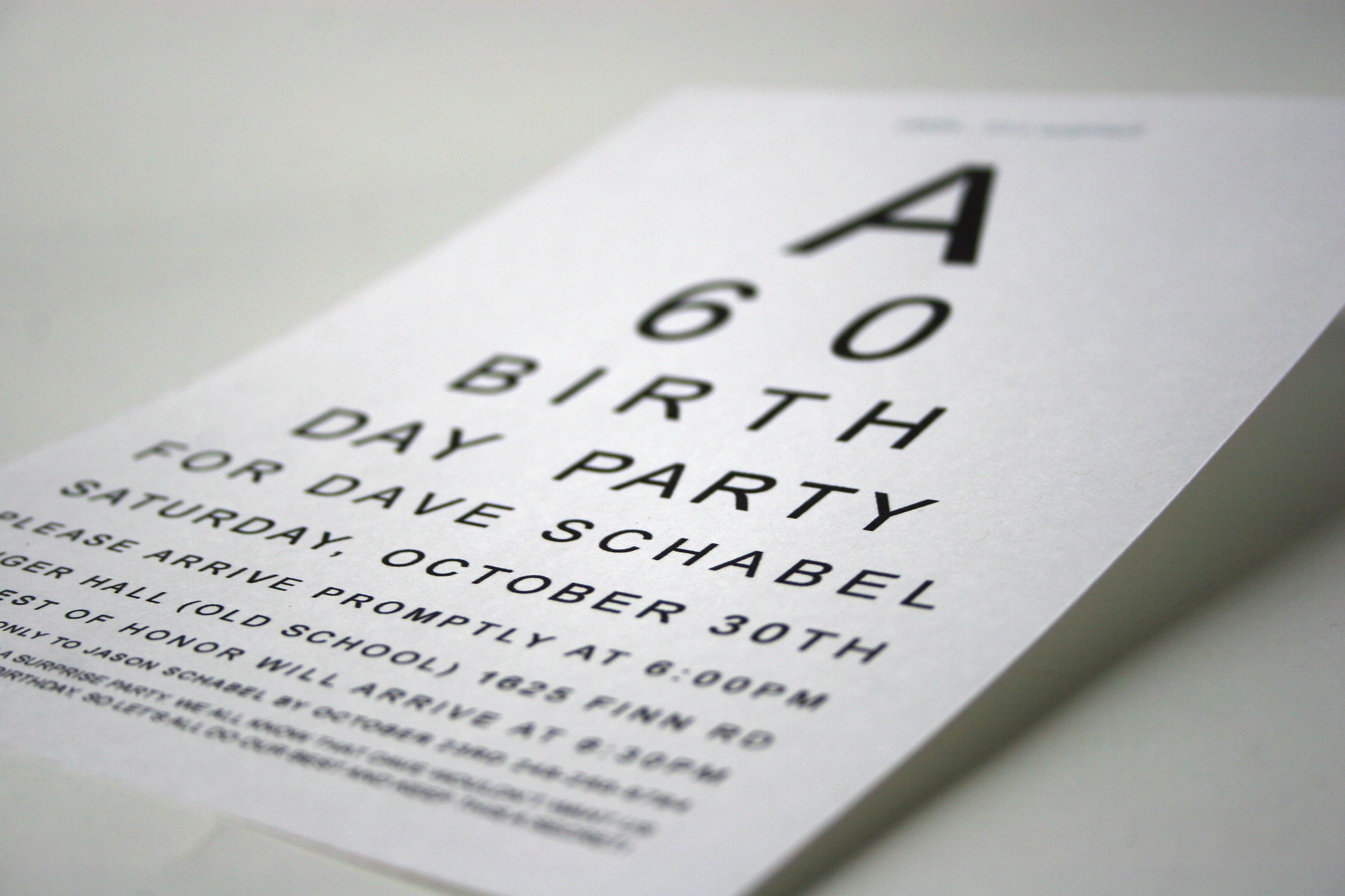 Eye Chart" 60th Birthday Party Invite Daddy s Bday
