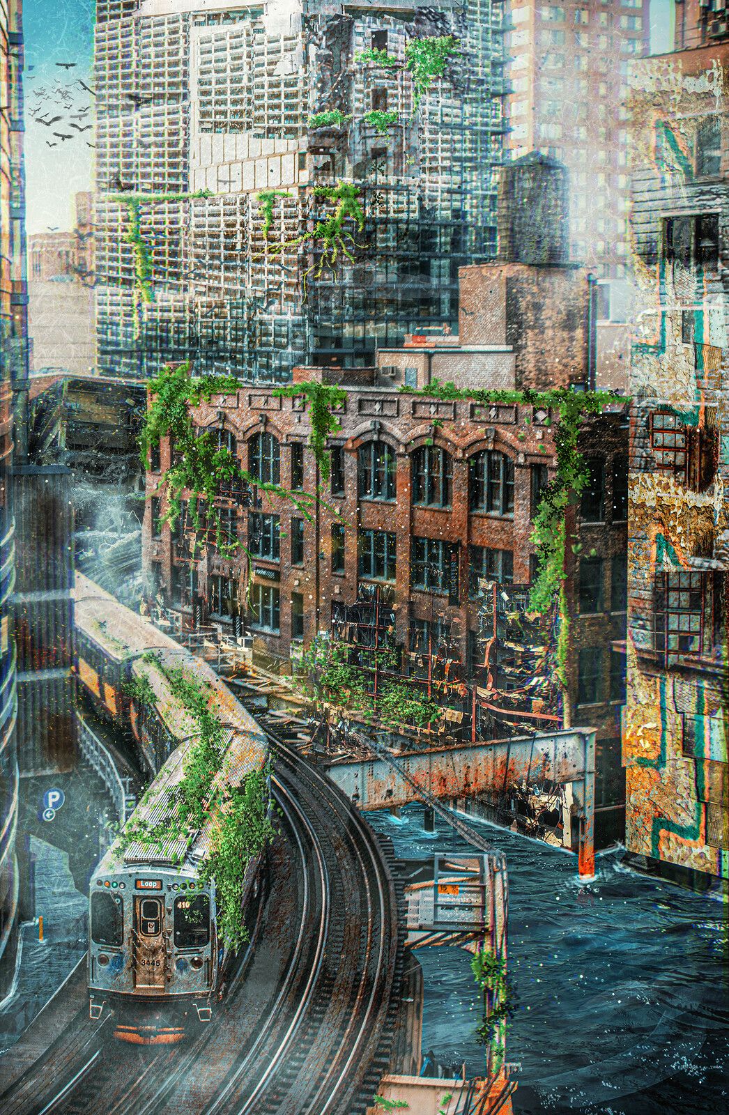 Post-Apocalyptic New York City Concept Environment Art, Emmanuel Nguyen on ArtStation at https://www.artstation.com/artwork/L2nJNk Fantasy Art Landscapes, Fantasy Landscape, Landscape Art, Dystopian Art, Dystopian Aesthetic, Apocalypse World, Apocalypse Art, Abandoned City, Abandoned Places