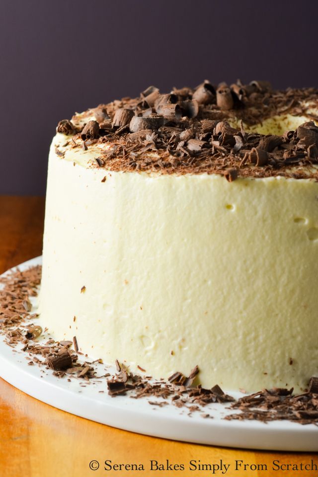 Tiramisu Angel Food Cake consists of light airy layers of angel food cake, liquor infused espresso, creamy marscapone filling, and topped with chocolate curls. serenabakessimplyfromscratch.com Dessert Party, Easy Party Desserts, Köstliche Desserts, Great Desserts, Delicious Desserts, Food Deserts, Italian Desserts, Angel Cake, Angel Food Cake