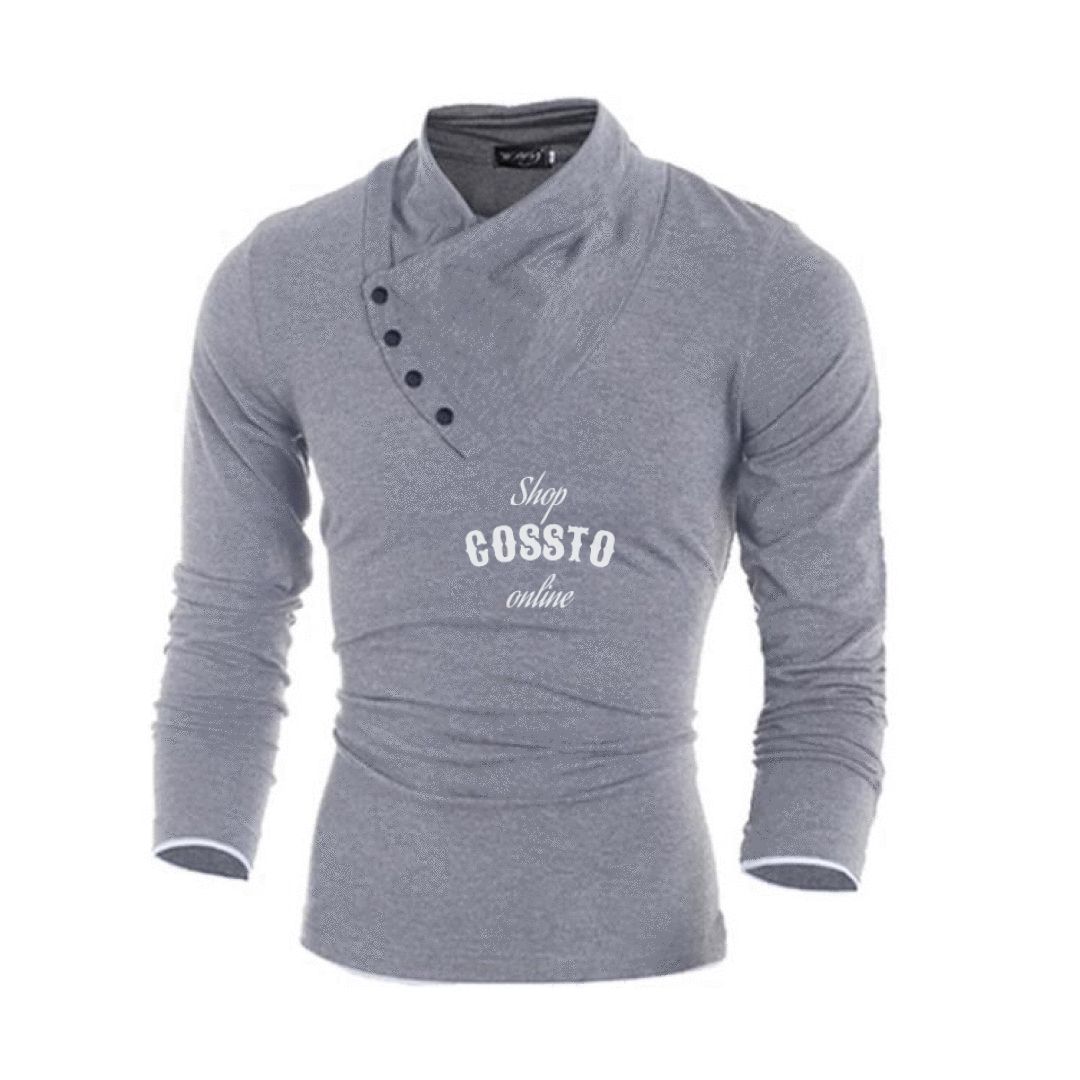 Sheng Xi Mens Long Sleeve Round Neck Solid Oversized Pullover Casual Shirt