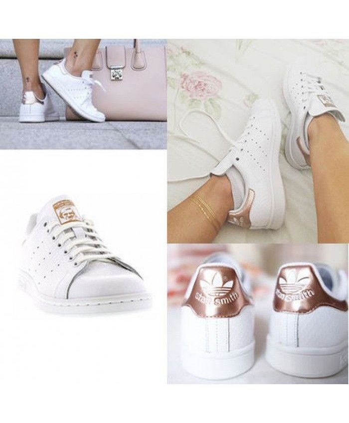 ladies white and rose gold trainers