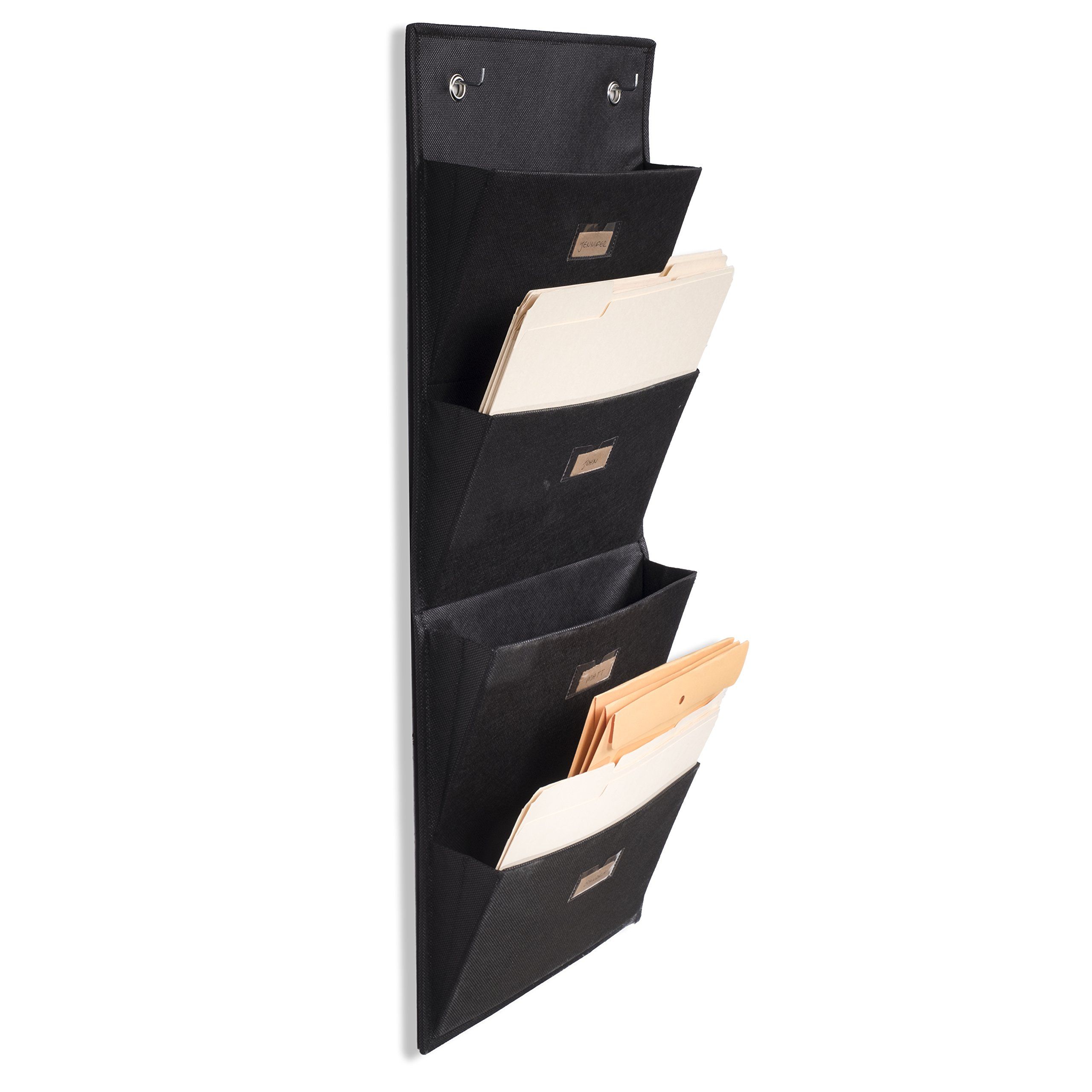 1 Document Organizer with Label Tabs 6-Sectional Canvas Black Wallniture Archivo Hanging File Folder Holder