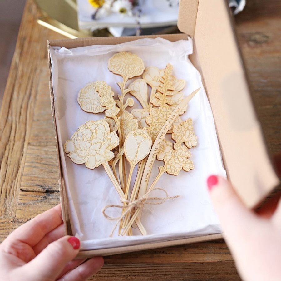 A personalised set of wooden flowers.
Handmade at the Lisa Angel UK studios.
Cut from natural coloured wood.
One stem engraved with wording.
Packaged in a letterbox sized box.
Ready to be arranged at home.
Read Our Guide to Personalisation >>
Please note: vases are not included.
Product Information
Designed and made by hand at the Lisa Angel UK studios to put a smile on a loved one's face, this unique and personal wooden flower arrangement Wooden Flower Bouquet, Wooden Flowers, Flowers Bouquet, Letterbox Flowers, Letterbox Gifts, Mail Gifts, 30 Gifts, Original Bouquets, Cnc Machine Projects