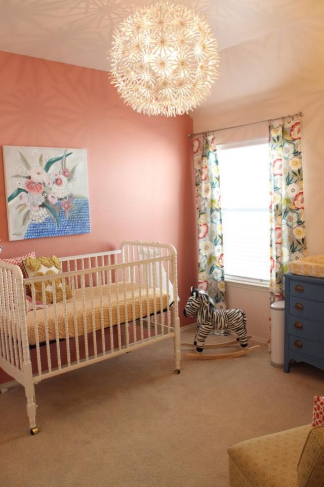 coral and beige bedroom