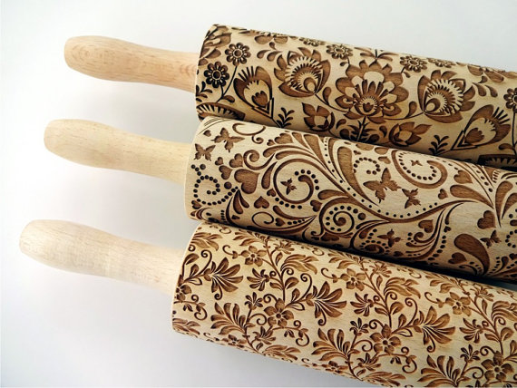 Gift for mother BLOSSOMS WALTZ pattern Embossing Rolling pin Roses pattern. Laser cut rolling pin with Blossoms WALTZ pattern Birthday
