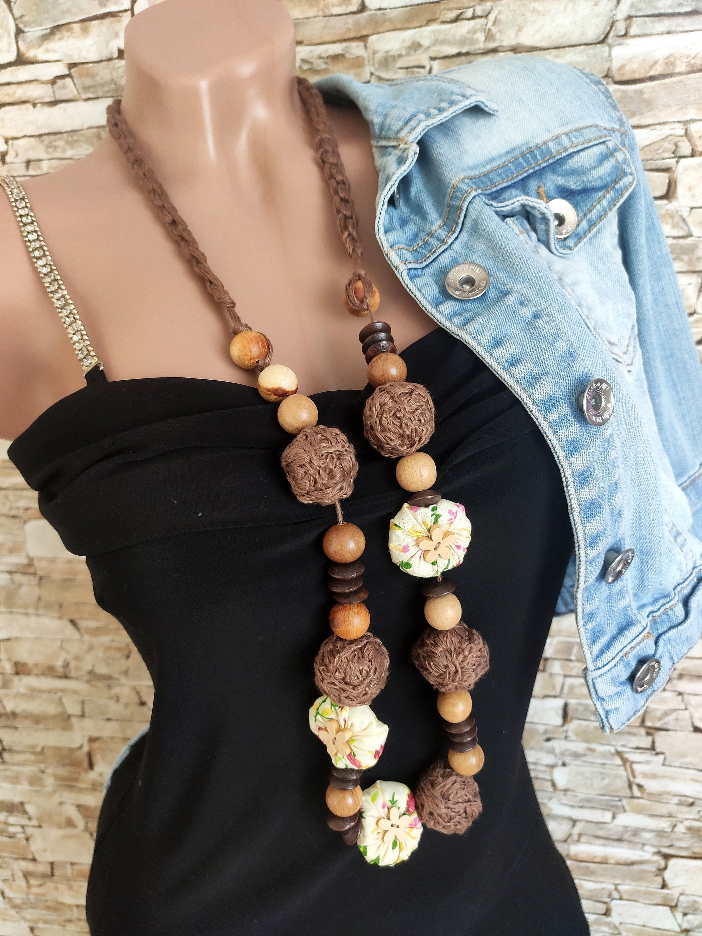 bohemian boho neacklace beaded necklace eco necklace crochet eco jewelry boho chic festival jewelry cotton Christmas gift