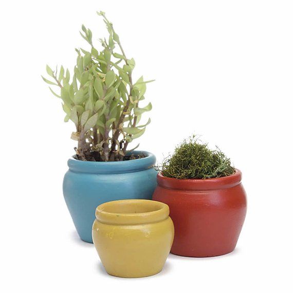 Miniature Dollhouse FAIRY GARDEN Accessories ~ Set of 3 Rustic Clay Pots ~ NEW